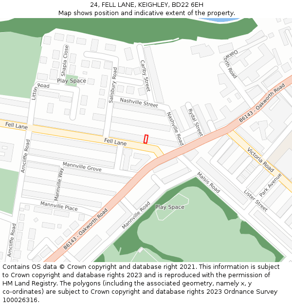 24, FELL LANE, KEIGHLEY, BD22 6EH: Location map and indicative extent of plot