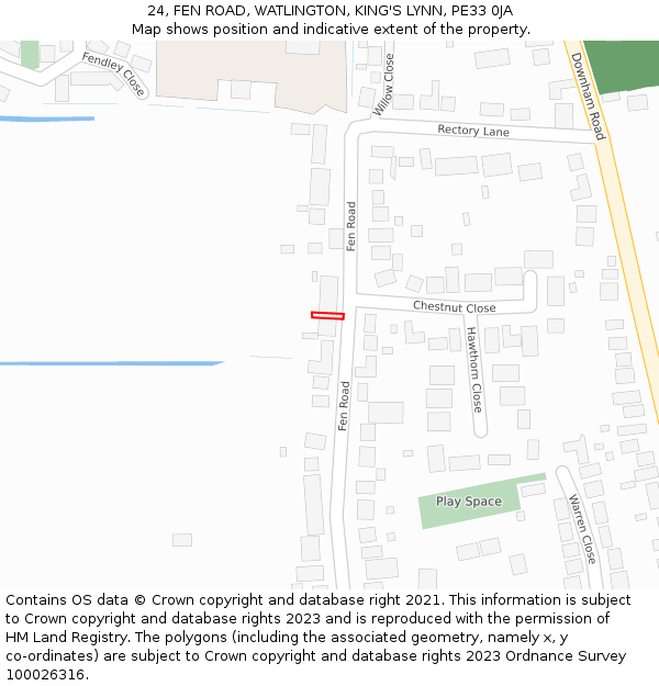 24, FEN ROAD, WATLINGTON, KING'S LYNN, PE33 0JA: Location map and indicative extent of plot