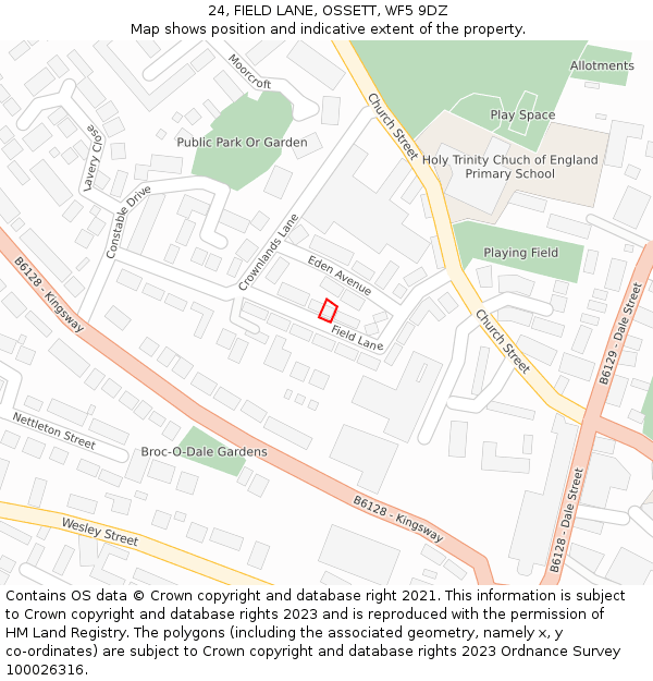 24, FIELD LANE, OSSETT, WF5 9DZ: Location map and indicative extent of plot