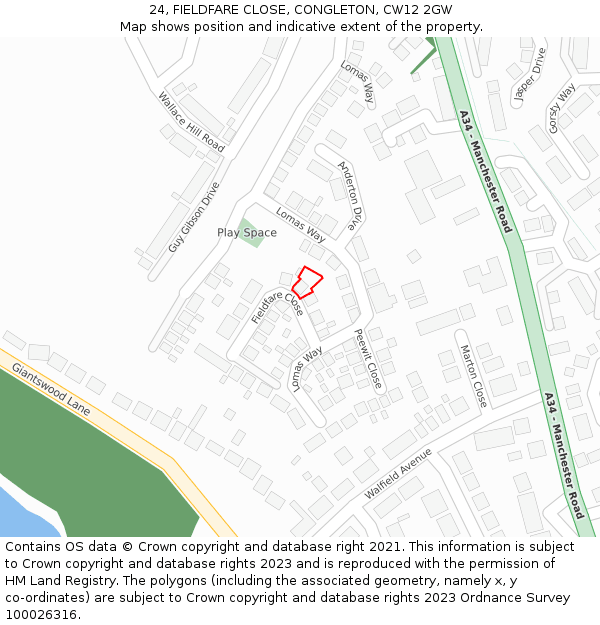 24, FIELDFARE CLOSE, CONGLETON, CW12 2GW: Location map and indicative extent of plot