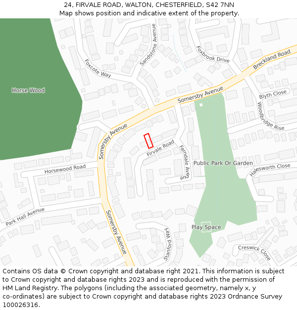 24, FIRVALE ROAD, WALTON, CHESTERFIELD, S42 7NN: Location map and indicative extent of plot