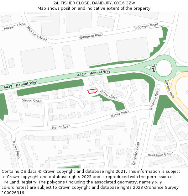 24, FISHER CLOSE, BANBURY, OX16 3ZW: Location map and indicative extent of plot