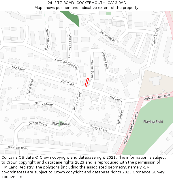 24, FITZ ROAD, COCKERMOUTH, CA13 0AD: Location map and indicative extent of plot