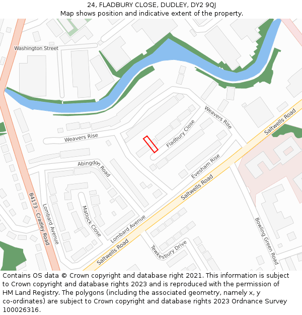 24, FLADBURY CLOSE, DUDLEY, DY2 9QJ: Location map and indicative extent of plot