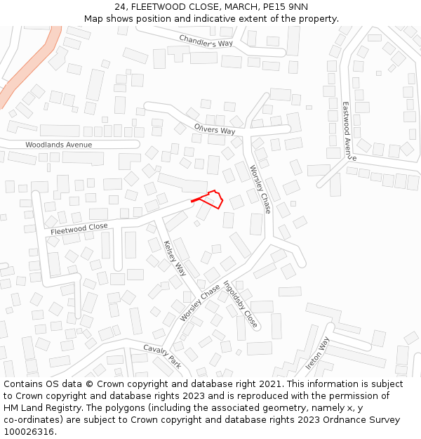 24, FLEETWOOD CLOSE, MARCH, PE15 9NN: Location map and indicative extent of plot