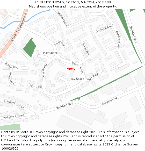 24, FLETTON ROAD, NORTON, MALTON, YO17 8BB: Location map and indicative extent of plot
