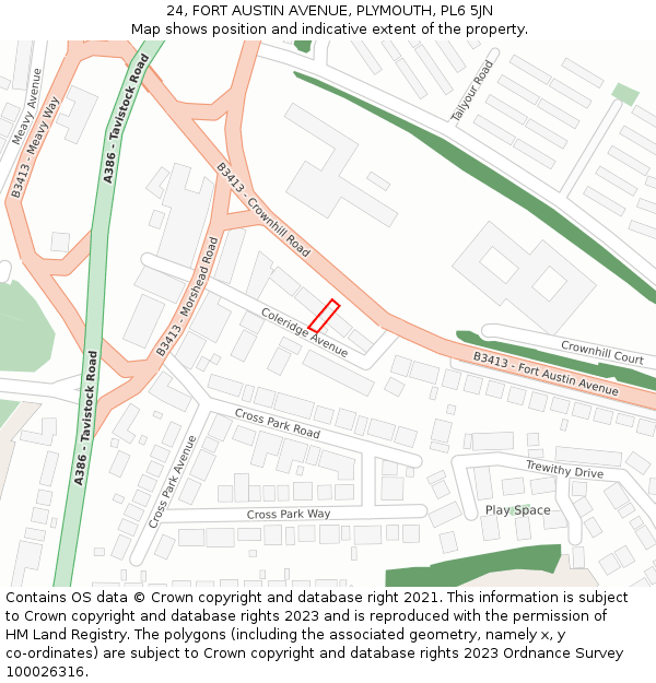 24, FORT AUSTIN AVENUE, PLYMOUTH, PL6 5JN: Location map and indicative extent of plot