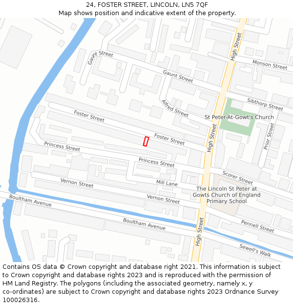 24, FOSTER STREET, LINCOLN, LN5 7QF: Location map and indicative extent of plot