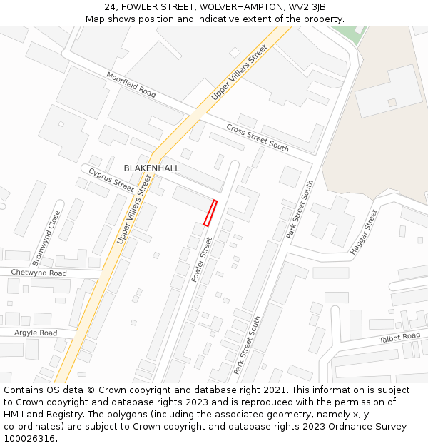 24, FOWLER STREET, WOLVERHAMPTON, WV2 3JB: Location map and indicative extent of plot