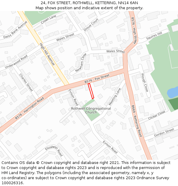 24, FOX STREET, ROTHWELL, KETTERING, NN14 6AN: Location map and indicative extent of plot
