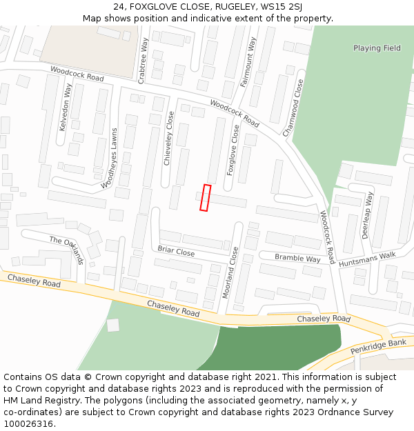 24, FOXGLOVE CLOSE, RUGELEY, WS15 2SJ: Location map and indicative extent of plot