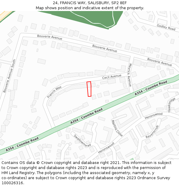 24, FRANCIS WAY, SALISBURY, SP2 8EF: Location map and indicative extent of plot