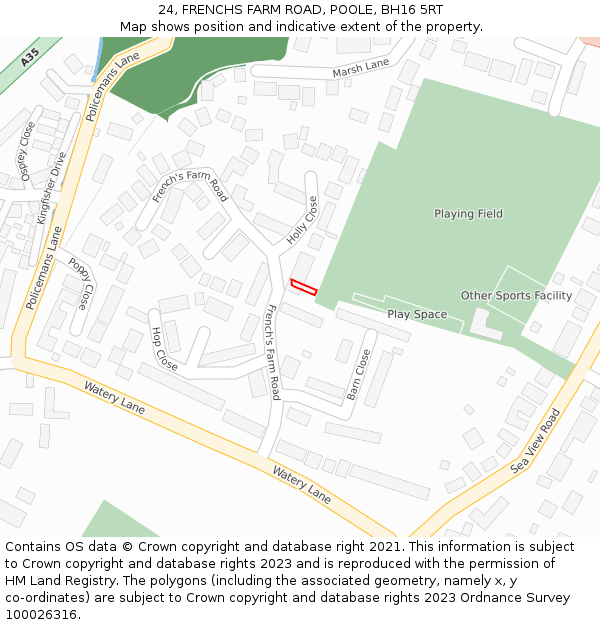 24, FRENCHS FARM ROAD, POOLE, BH16 5RT: Location map and indicative extent of plot