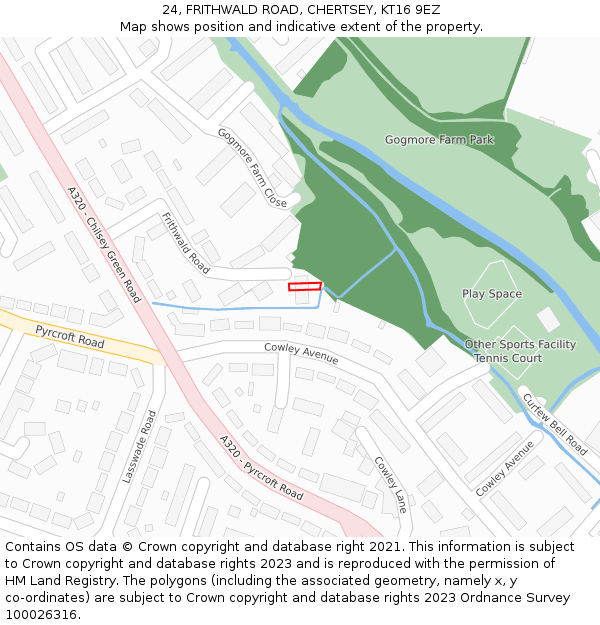 24, FRITHWALD ROAD, CHERTSEY, KT16 9EZ: Location map and indicative extent of plot