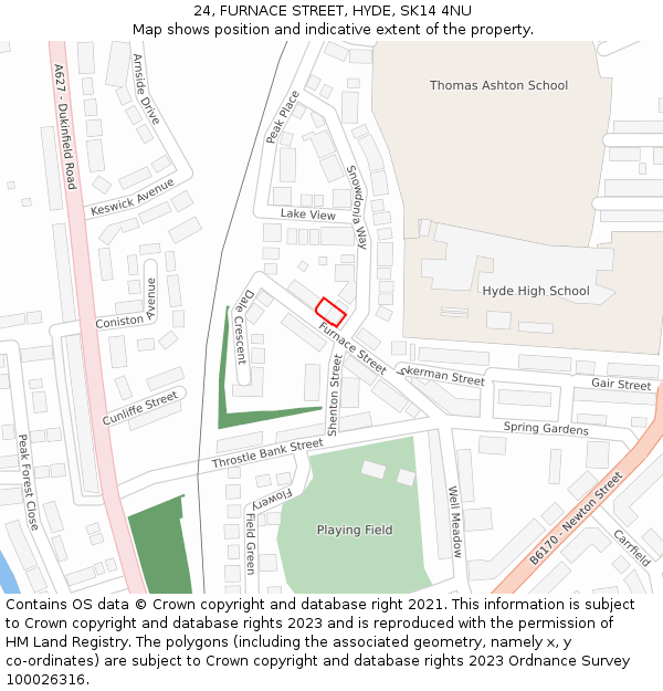 24, FURNACE STREET, HYDE, SK14 4NU: Location map and indicative extent of plot