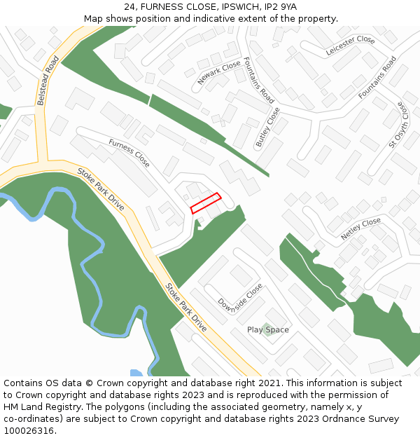 24, FURNESS CLOSE, IPSWICH, IP2 9YA: Location map and indicative extent of plot