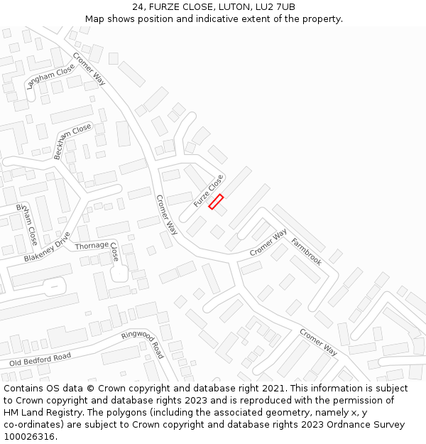 24, FURZE CLOSE, LUTON, LU2 7UB: Location map and indicative extent of plot
