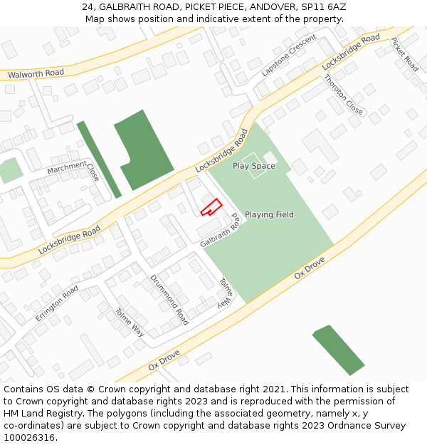 24, GALBRAITH ROAD, PICKET PIECE, ANDOVER, SP11 6AZ: Location map and indicative extent of plot