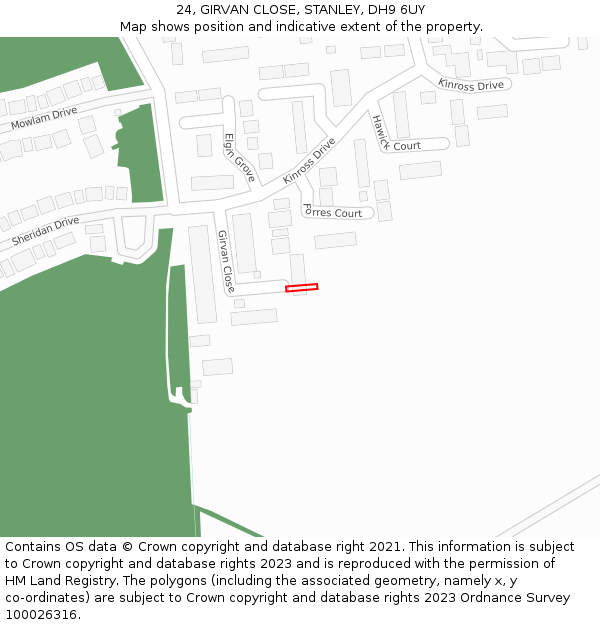 24, GIRVAN CLOSE, STANLEY, DH9 6UY: Location map and indicative extent of plot