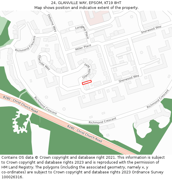 24, GLANVILLE WAY, EPSOM, KT19 8HT: Location map and indicative extent of plot
