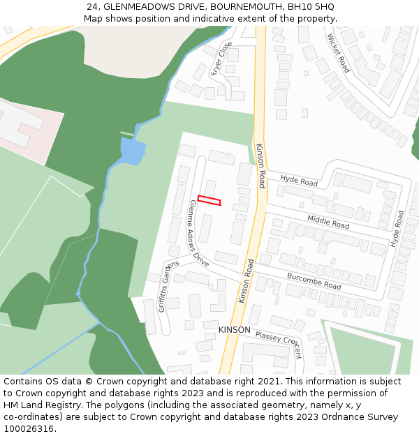24, GLENMEADOWS DRIVE, BOURNEMOUTH, BH10 5HQ: Location map and indicative extent of plot