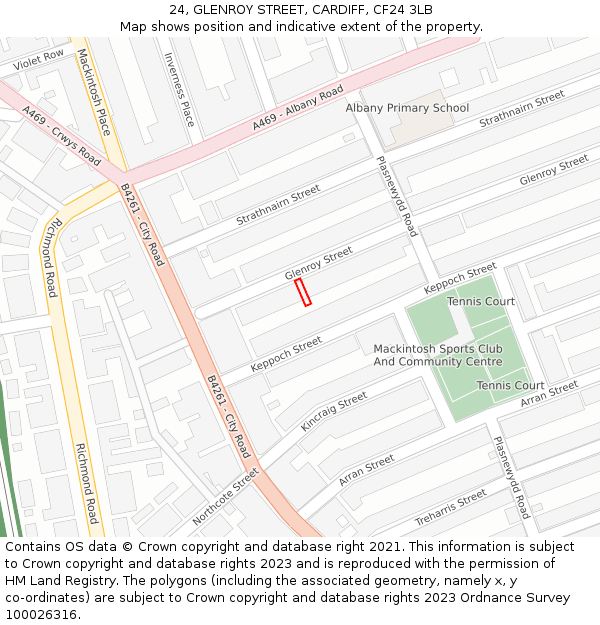 24, GLENROY STREET, CARDIFF, CF24 3LB: Location map and indicative extent of plot