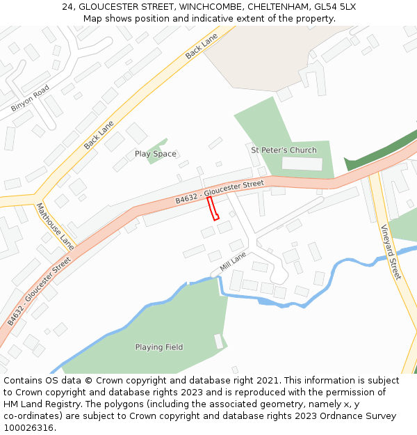 24, GLOUCESTER STREET, WINCHCOMBE, CHELTENHAM, GL54 5LX: Location map and indicative extent of plot