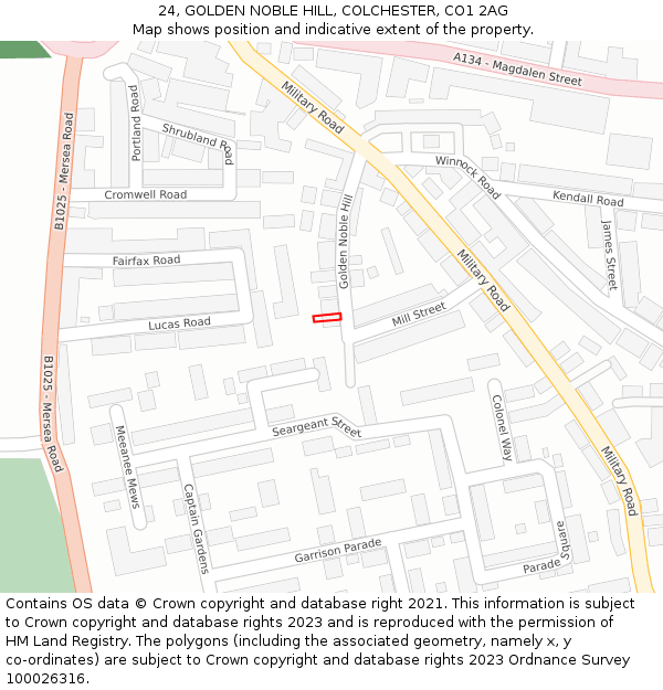 24, GOLDEN NOBLE HILL, COLCHESTER, CO1 2AG: Location map and indicative extent of plot