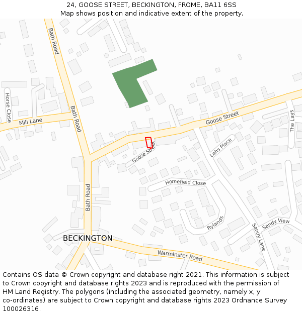 24, GOOSE STREET, BECKINGTON, FROME, BA11 6SS: Location map and indicative extent of plot