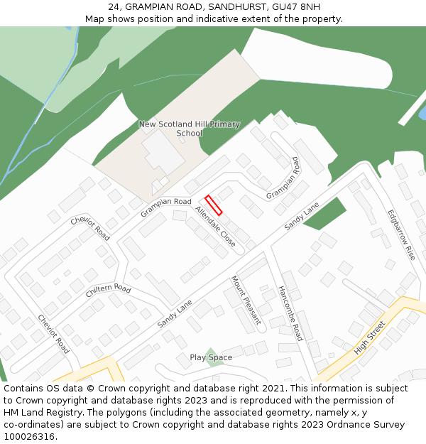 24, GRAMPIAN ROAD, SANDHURST, GU47 8NH: Location map and indicative extent of plot