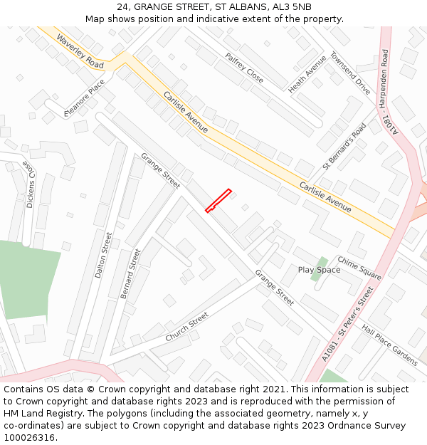 24, GRANGE STREET, ST ALBANS, AL3 5NB: Location map and indicative extent of plot