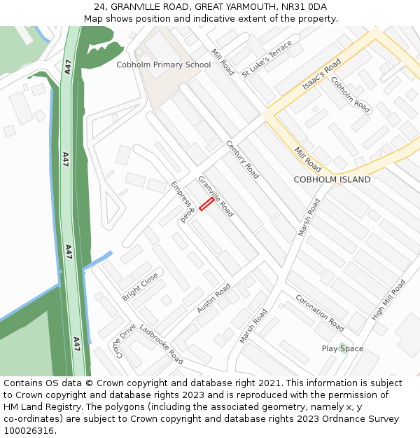 24, GRANVILLE ROAD, GREAT YARMOUTH, NR31 0DA: Location map and indicative extent of plot
