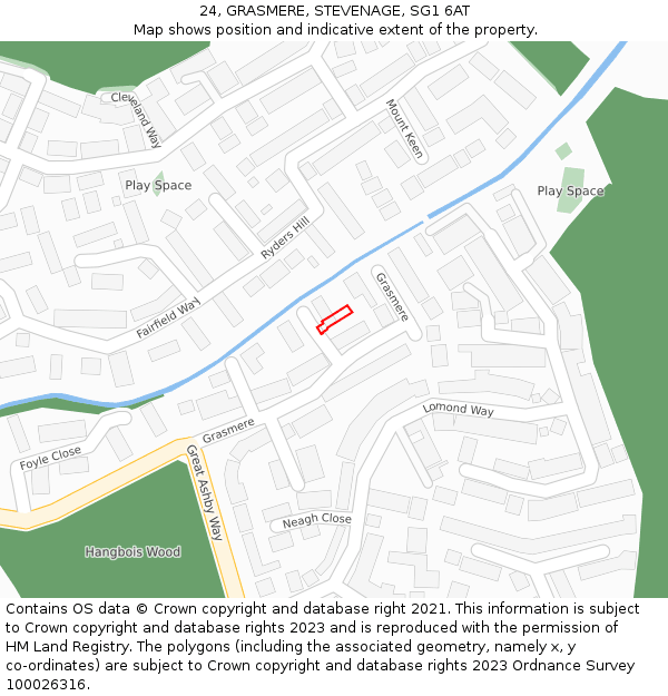 24, GRASMERE, STEVENAGE, SG1 6AT: Location map and indicative extent of plot