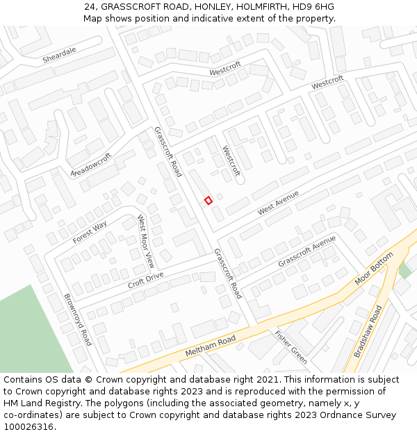 24, GRASSCROFT ROAD, HONLEY, HOLMFIRTH, HD9 6HG: Location map and indicative extent of plot