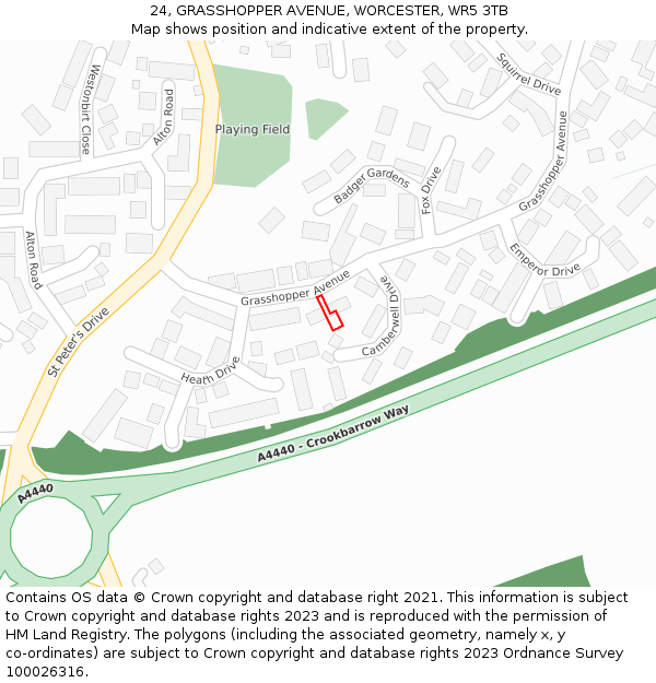 24, GRASSHOPPER AVENUE, WORCESTER, WR5 3TB: Location map and indicative extent of plot