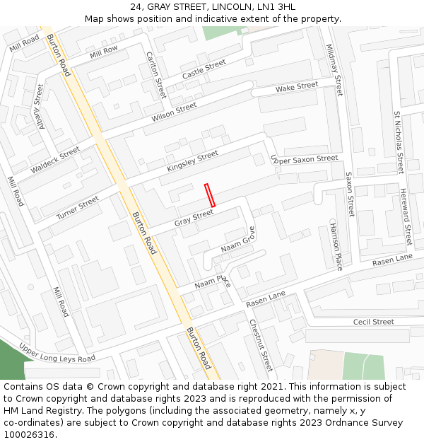 24, GRAY STREET, LINCOLN, LN1 3HL: Location map and indicative extent of plot