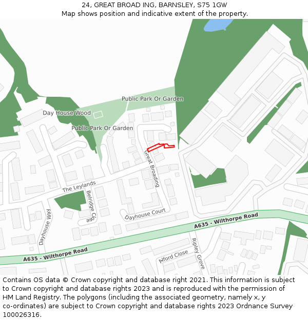 24, GREAT BROAD ING, BARNSLEY, S75 1GW: Location map and indicative extent of plot
