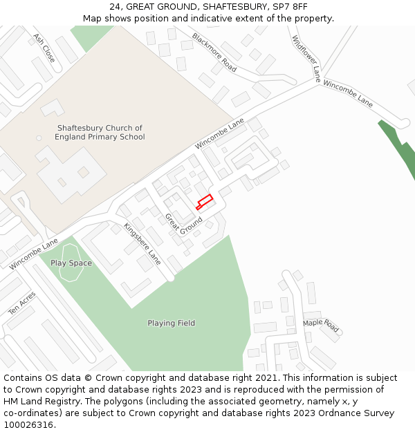 24, GREAT GROUND, SHAFTESBURY, SP7 8FF: Location map and indicative extent of plot