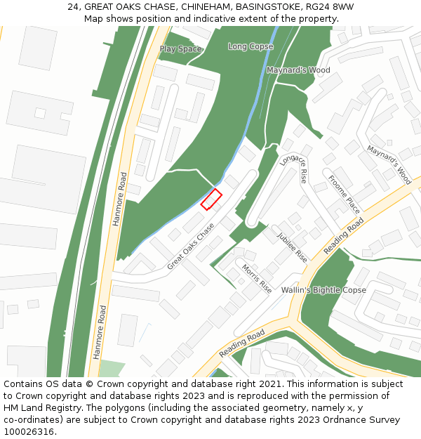 24, GREAT OAKS CHASE, CHINEHAM, BASINGSTOKE, RG24 8WW: Location map and indicative extent of plot