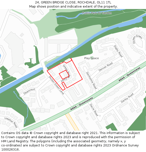 24, GREEN BRIDGE CLOSE, ROCHDALE, OL11 1TL: Location map and indicative extent of plot