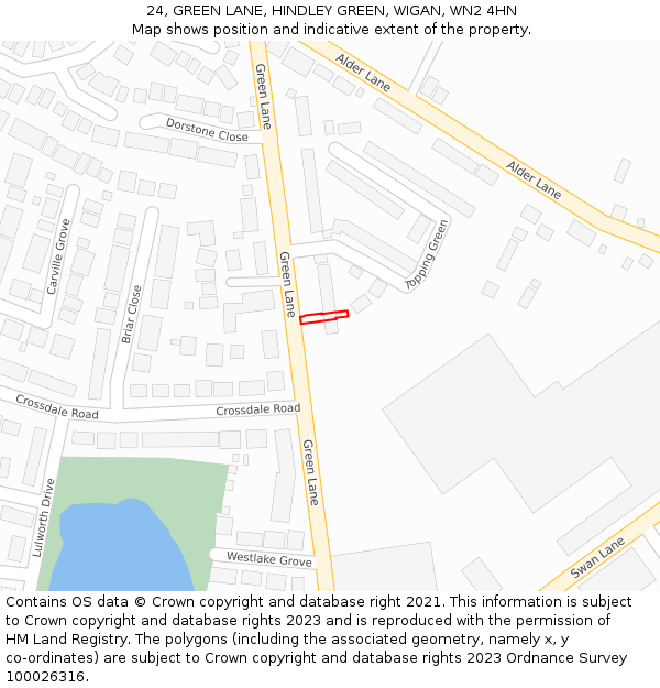 24, GREEN LANE, HINDLEY GREEN, WIGAN, WN2 4HN: Location map and indicative extent of plot