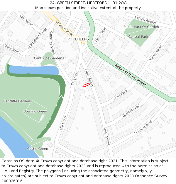 24, GREEN STREET, HEREFORD, HR1 2QG: Location map and indicative extent of plot