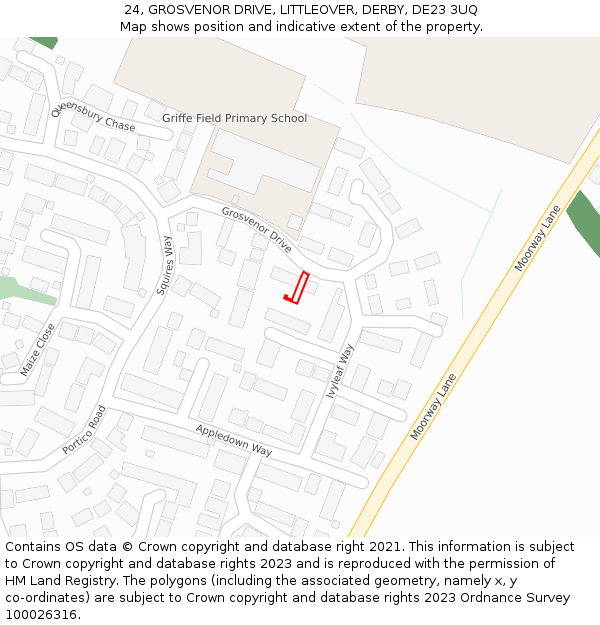 24, GROSVENOR DRIVE, LITTLEOVER, DERBY, DE23 3UQ: Location map and indicative extent of plot