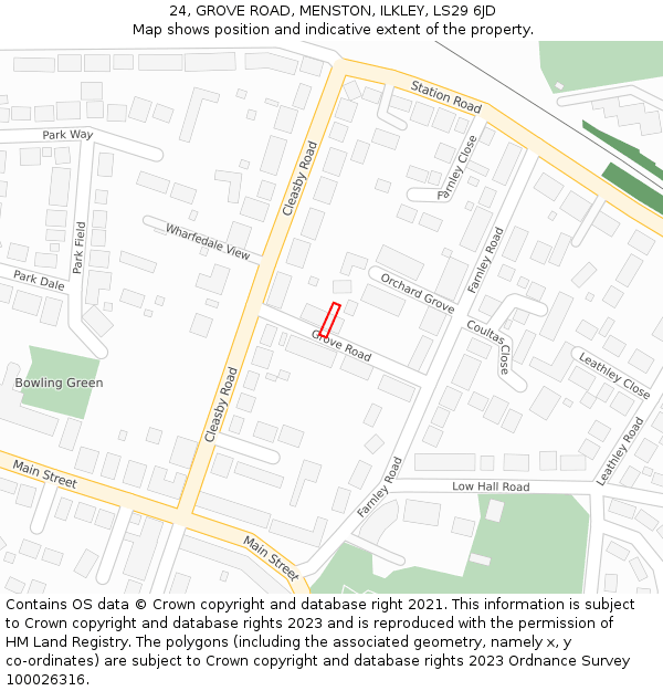 24, GROVE ROAD, MENSTON, ILKLEY, LS29 6JD: Location map and indicative extent of plot