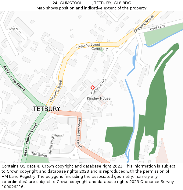 24, GUMSTOOL HILL, TETBURY, GL8 8DG: Location map and indicative extent of plot