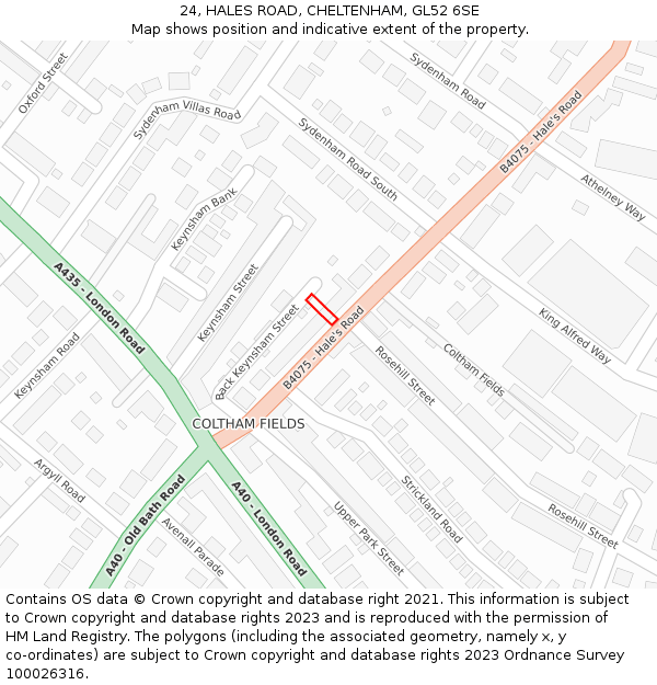 24, HALES ROAD, CHELTENHAM, GL52 6SE: Location map and indicative extent of plot