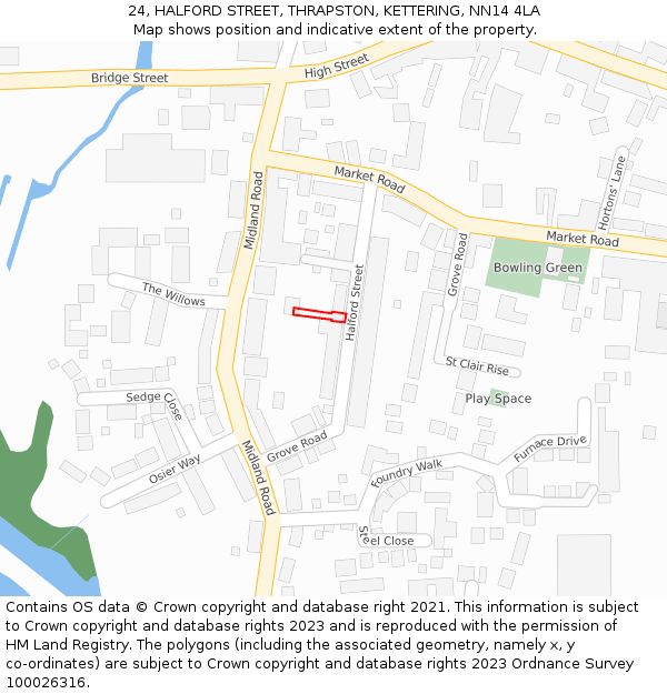 24, HALFORD STREET, THRAPSTON, KETTERING, NN14 4LA: Location map and indicative extent of plot