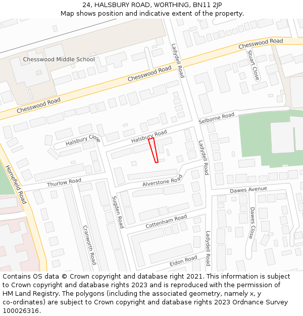 24, HALSBURY ROAD, WORTHING, BN11 2JP: Location map and indicative extent of plot