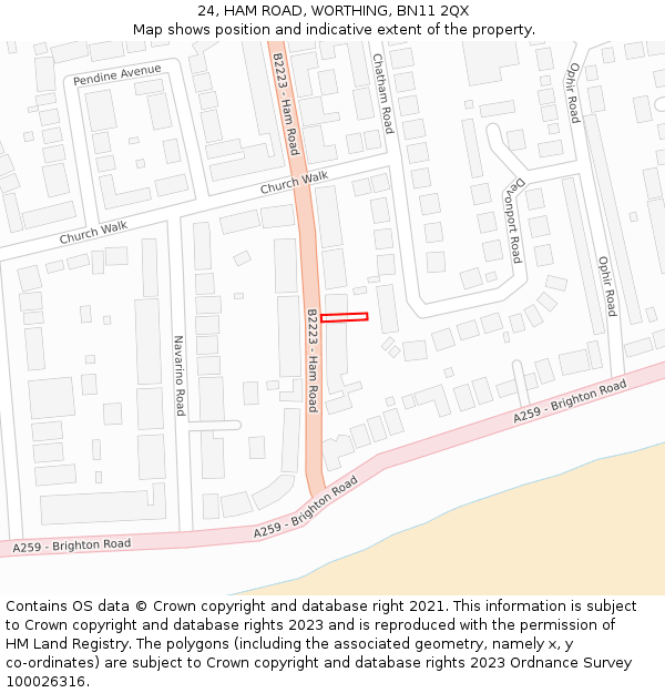 24, HAM ROAD, WORTHING, BN11 2QX: Location map and indicative extent of plot