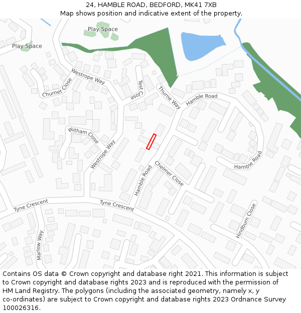 24, HAMBLE ROAD, BEDFORD, MK41 7XB: Location map and indicative extent of plot